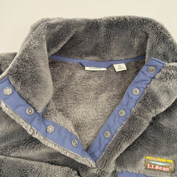 L.L. Bean Hi-Pile Fleece Snap Jacket Women’s XL Gray Ultraplush Sherpa Pullover - Picture 4 of 10